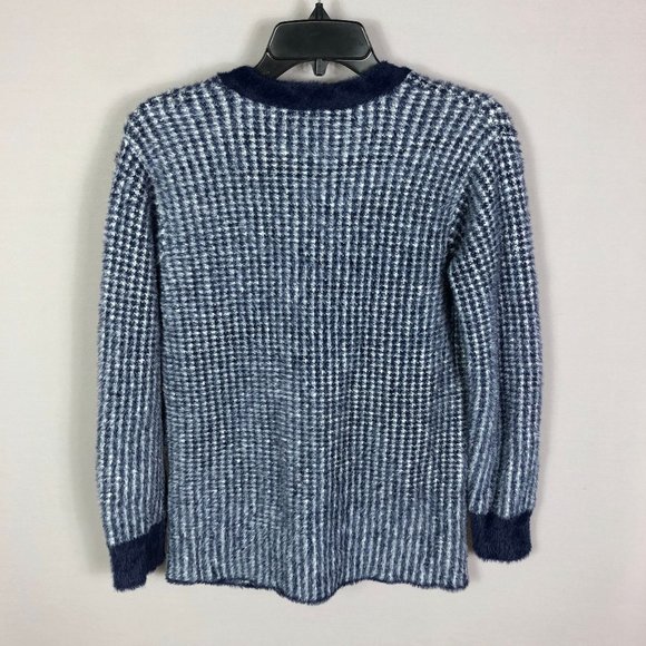 COURT & ROWE Women's Navy Houndstooth Eyelash Knit Cardigan Sweater Size XS - Picture 10 of 10